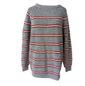 Harry Rosen Striped Gray and Pink Virgin Wool Sweater Men's M